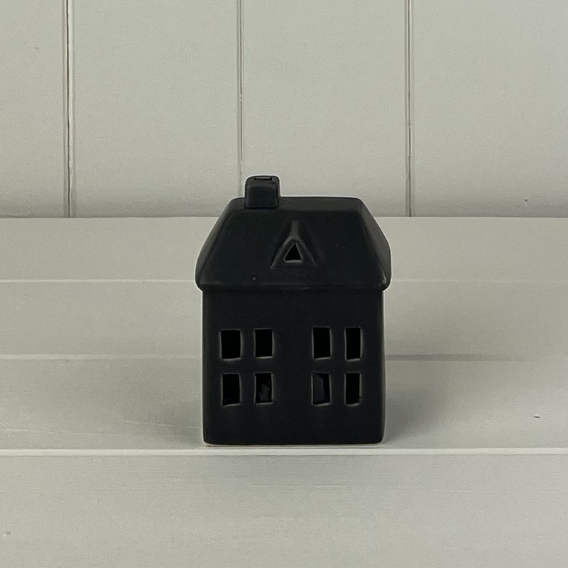 Small Black Ceramic House Tealight Holder detail page